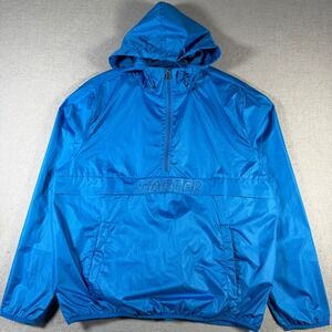Starter Mens Blue Lightweight Hooded Anorak Jacket Size Large Quarter Zip Active